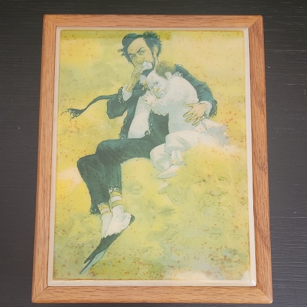 Vintage Wooden Music Box w Robert Owen Clown Print